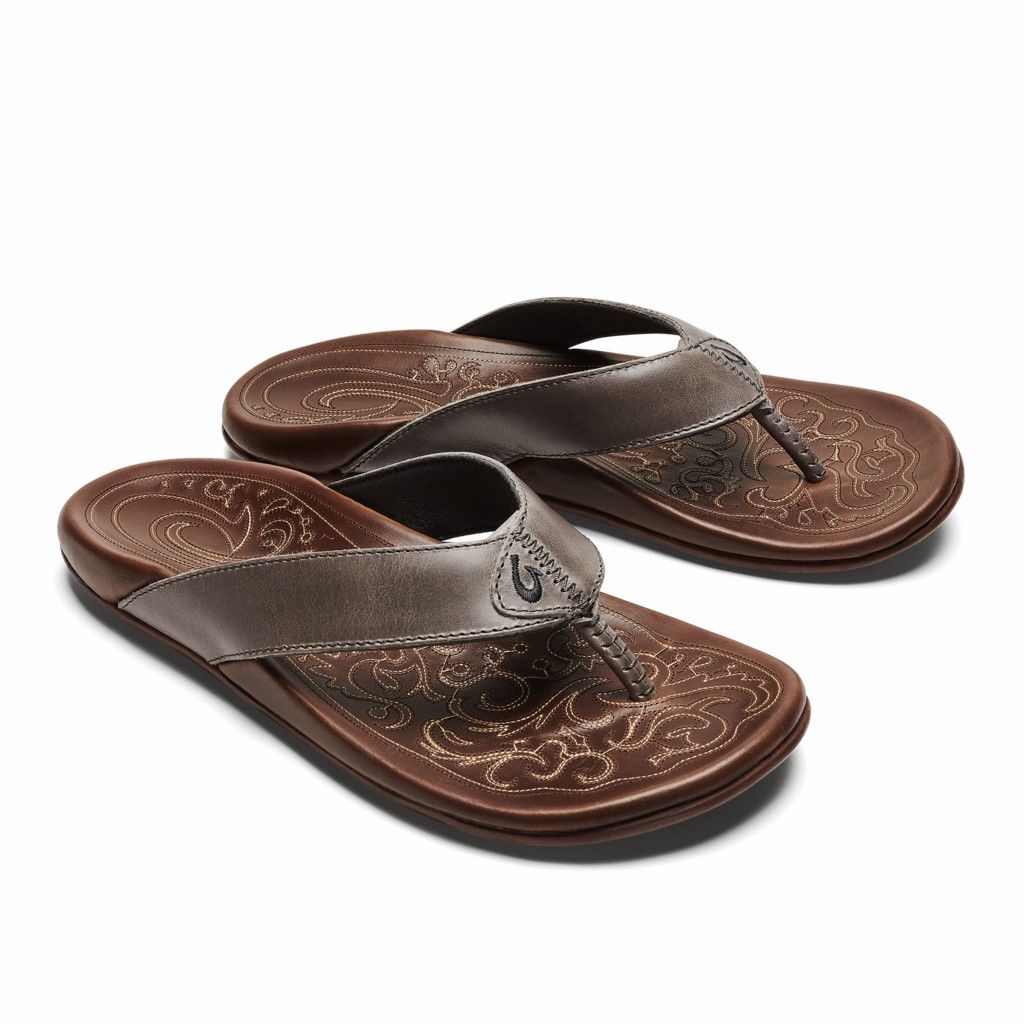 Olukai Men's Mekila Flip Flop - Charcoal / Toffee US467-128